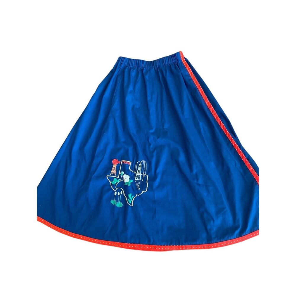 Texas Theme Skirt Blue Red Gingham Vintage 70s XS Retro Kitschy Cottagecore Midi